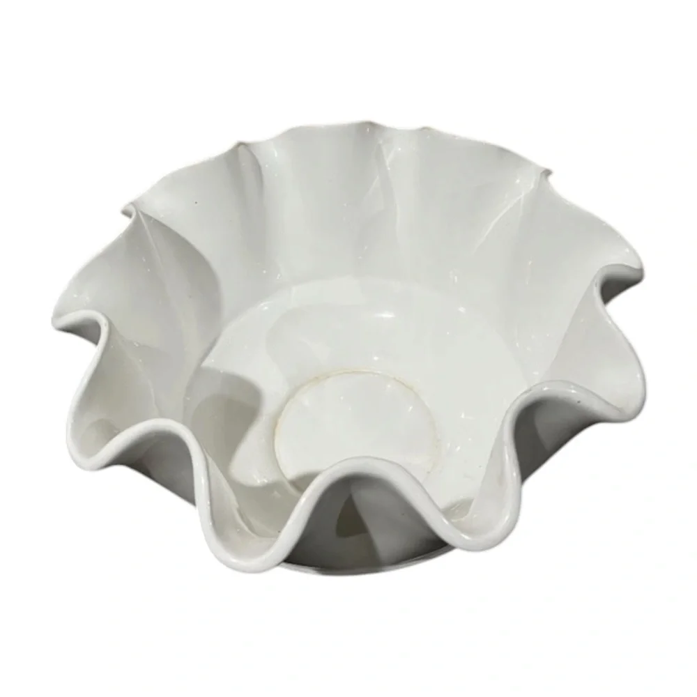 Vintage Pier 1 Imports White Ruffled Pedestal Bowl